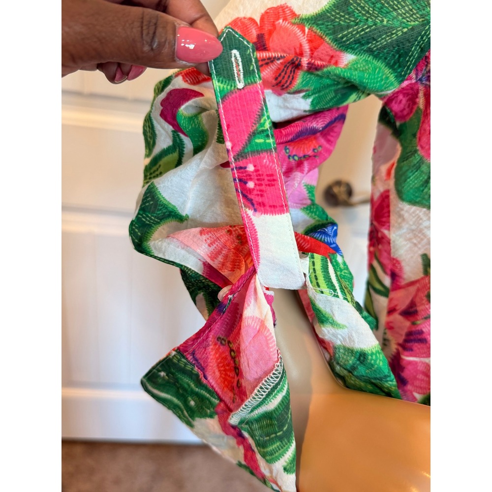 C by One Tropical Floral Button Down Shirt Pink Green XS Resort Vacation Miami - Picture 5 of 13